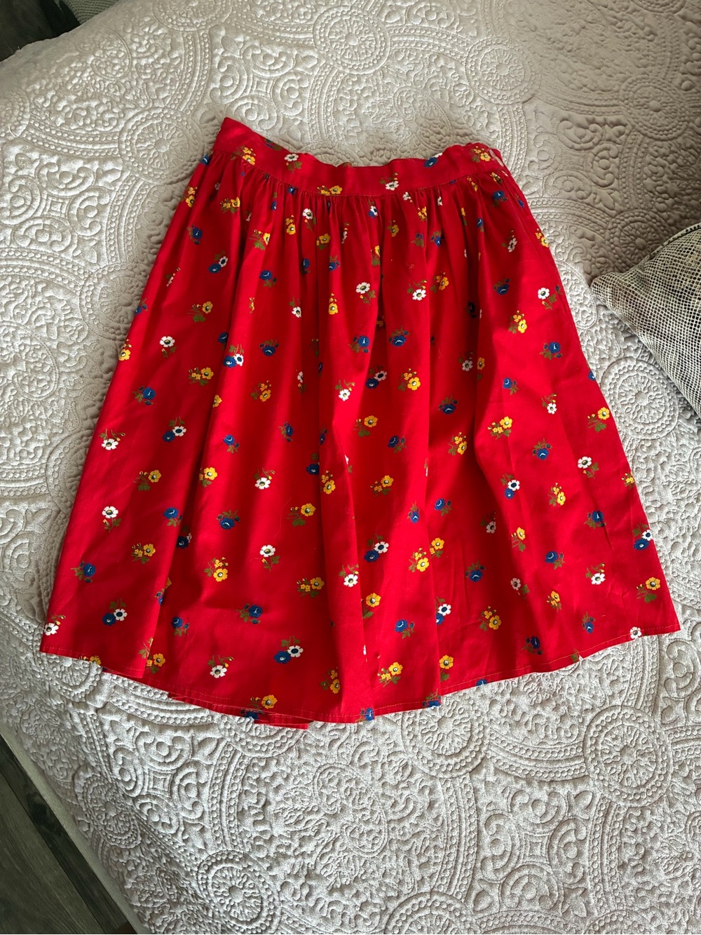 Splendid Red A-Line Skirt with Multicolor Floral Print